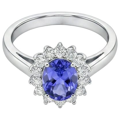 Flower Style Tanzanite With Natural Earth Mined Diamonds 6.50 Carats Ring White Gold 14K