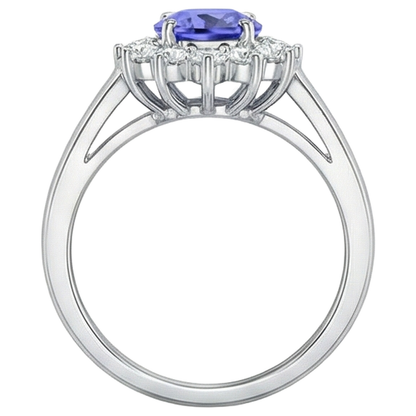 Flower Style Tanzanite With Natural Earth Mined Diamonds 6.50 Carats Ring White Gold 14K