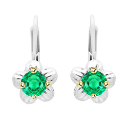 Flower Style Drop Earrings Round Cut Green Emeralds