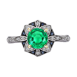 Flower Style Gemstone Ring Green Emerald Sapphire Diamond Jewelry