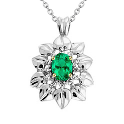 Natural Real ( Not Lab Grown ) Flower Style Oval Gem Pendant Green Emerald GIA Necklace