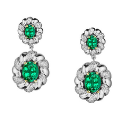 Flower Style Gemstone Drop Earrings Green Emerald With Diamonds Jewelry