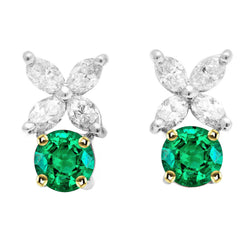 Natural Real ( Not Lab Grown ) Flower Style Green Emerald GIA Earrings Marquise Cut Diamond Studs