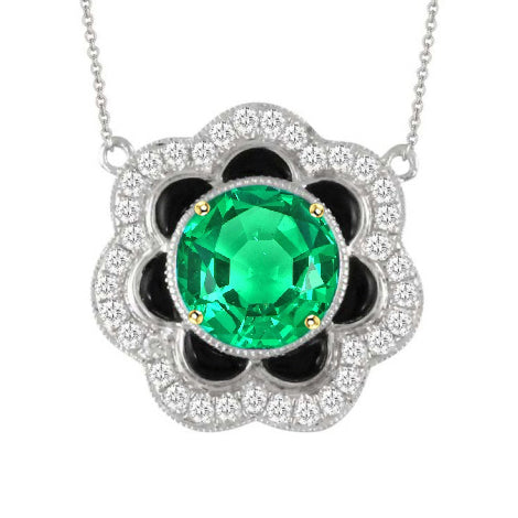 Flower Style Round Green Emerald Gold Pendant