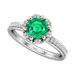 Natural Real ( Not Lab Grown ) Flower Design Green Emerald GIA Ring Halo Diamond Jewelry