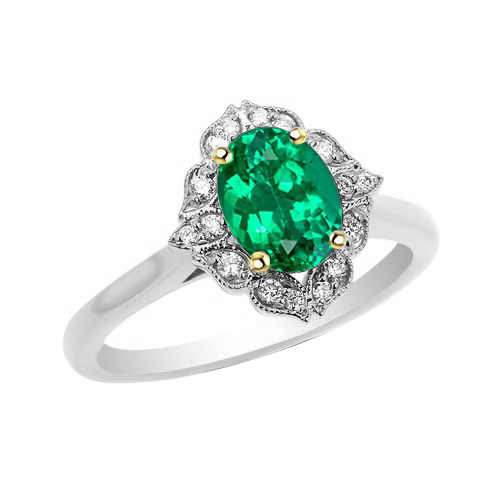 natural round emerald 2ct ring front view