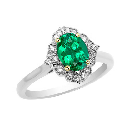 natural round emerald 2ct ring front view