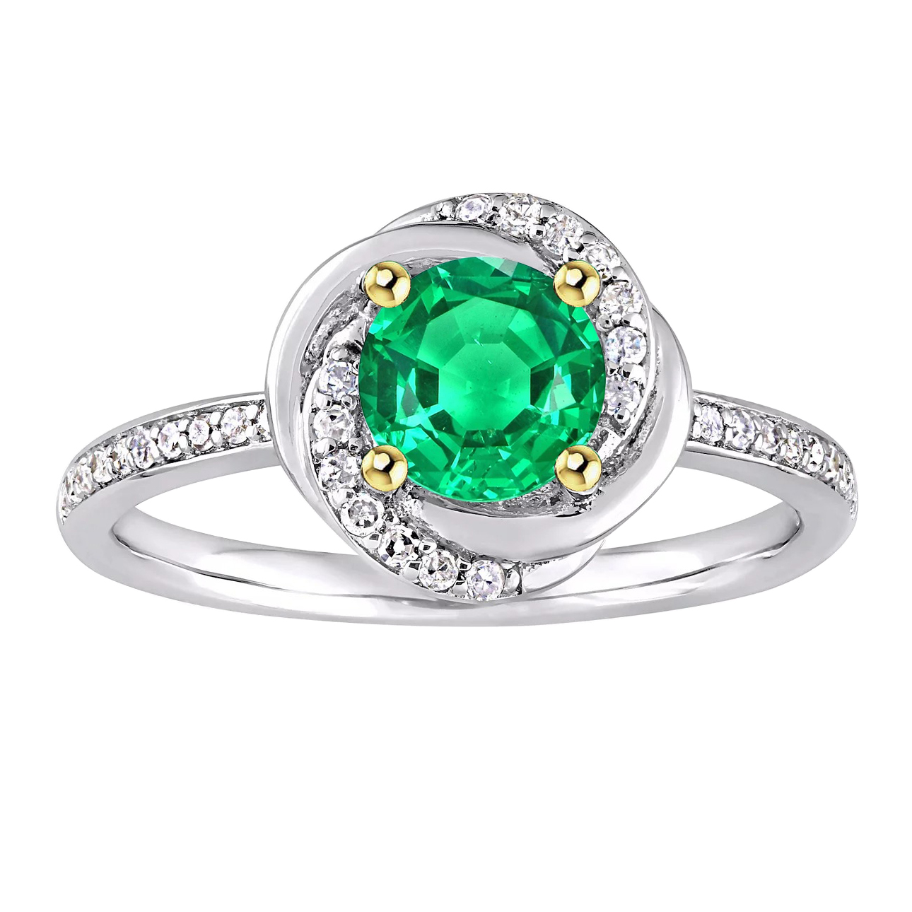 Flower Style Ring Green Emerald Feminine Diamond Jewelry