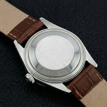 Fluted Bezel Rolex Ss Men's Watch Date Just Brown Leather Band QUICK SET