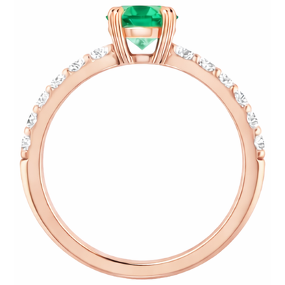 Four Prong 2.50 Carats Natural Earth Mined Diamond Round Green Emerald GIA Ring