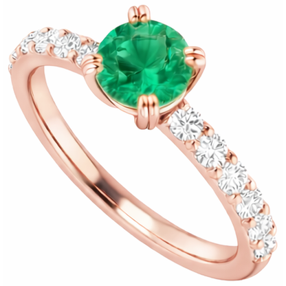 Four Prong 2.50 Carats Natural Earth Mined Diamond Round Green Emerald GIA Ring