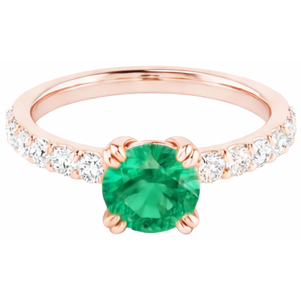 Four Prong 2.50 Carats Natural Earth Mined Diamond Round Green Emerald GIA Ring