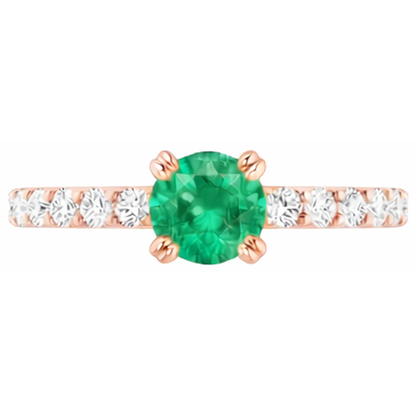 Four Prong 2.50 Carats Natural Earth Mined Diamond Round Green Emerald GIA Ring