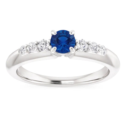 Four Prong Natural Earth Mined Diamond Round Blue Sapphire 1.50 Carats Ring