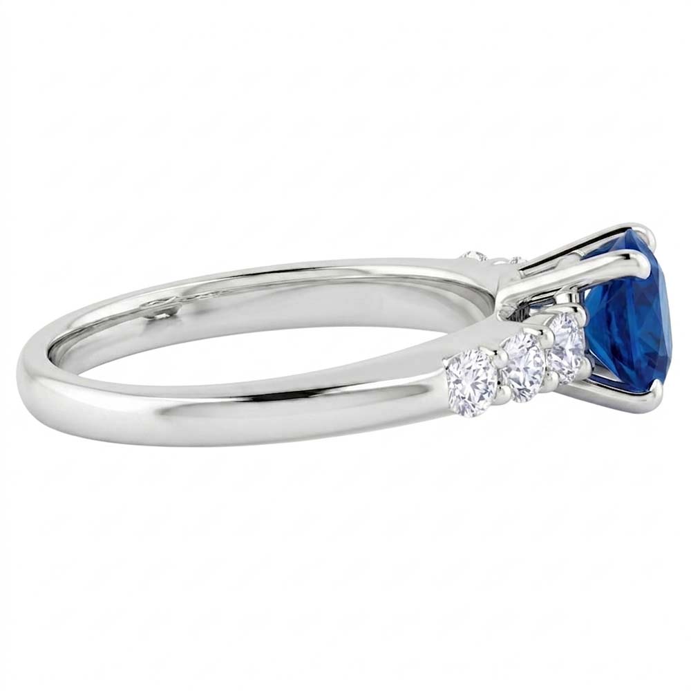 Four Prong Natural Earth Mined Diamond Round Blue Sapphire 1.50 Carats Ring