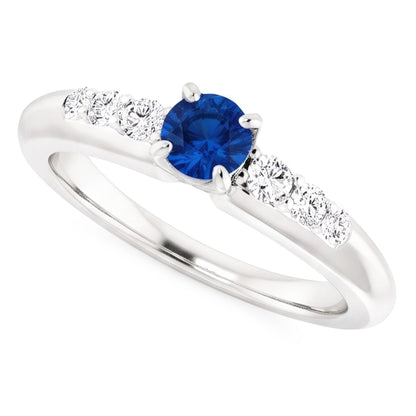 Four Prong Natural Earth Mined Diamond Round Blue Sapphire 1.50 Carats Ring
