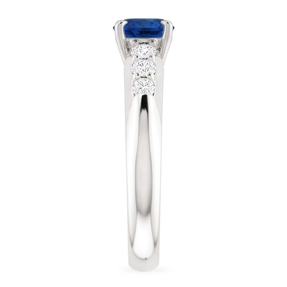 Four Prong Natural Earth Mined Diamond Round Blue Sapphire 1.50 Carats Ring
