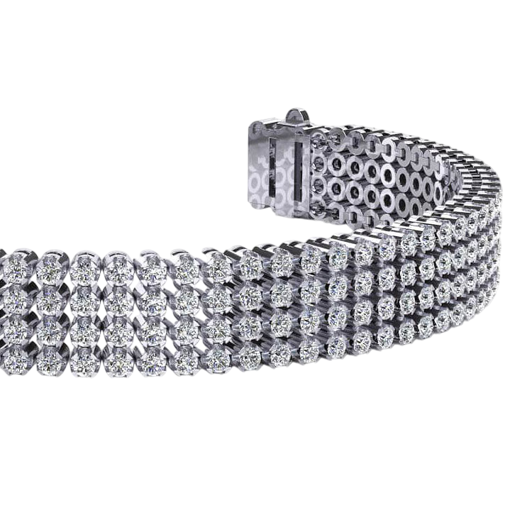 Four Row 7.80 Carats Round Cut Natural Earth Mined Diamonds Bracelet White Gold 14K