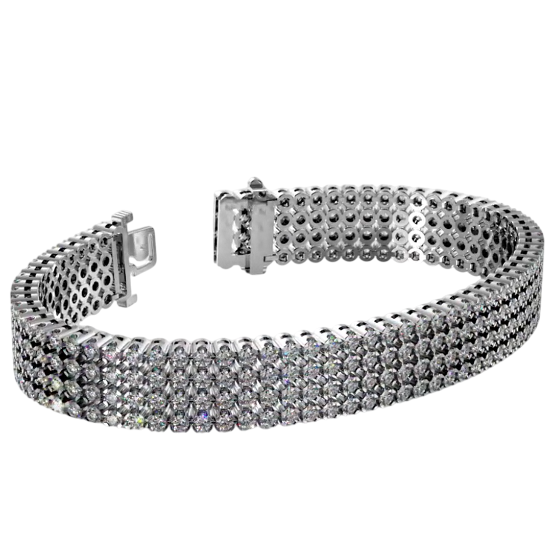Four Row 7.80 Carats Round Cut Natural Earth Mined Diamonds Bracelet White Gold 14K