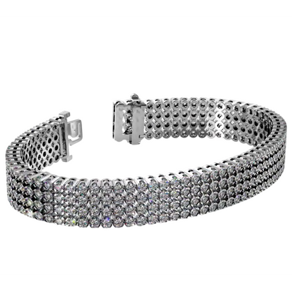 Four Row 7.80 Carats Round Cut Natural Earth Mined Diamonds Bracelet White Gold 14K