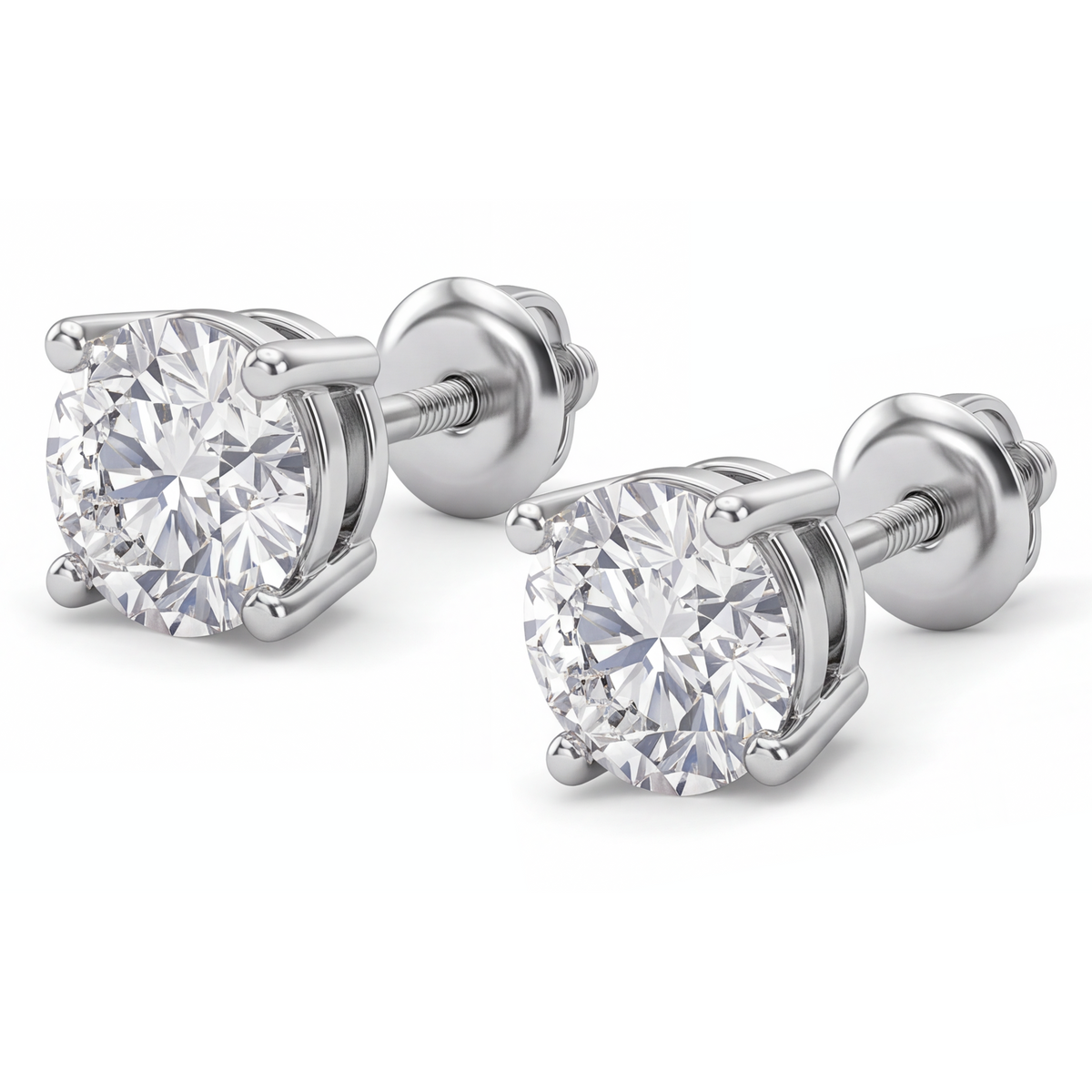 GIA Certified Round Cut Natural Earth Mined Diamond 1.08 Carat Stud Earring 14K White Gold
