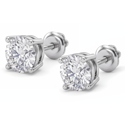 GIA Certified Round Cut Natural Earth Mined Diamond 1.08 Carat Stud Earring 14K White Gold