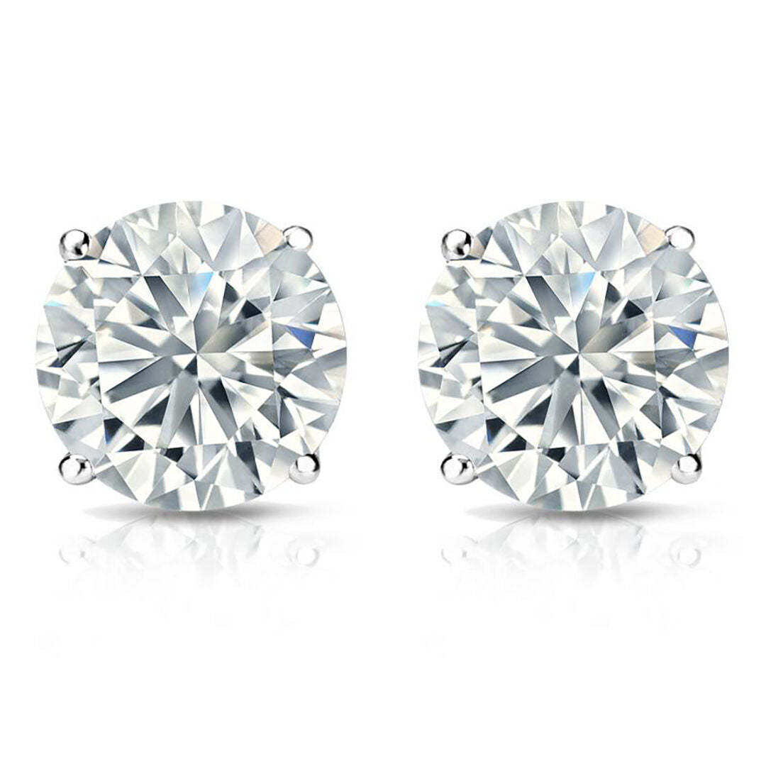 CERTIFICATE Big Round Lab Grown Diamond Stud Women Earring White Gold 6 Ct