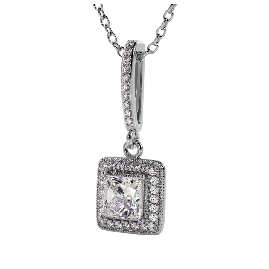 GIA CERTIFICATE Princess Cut Lab Grown Diamond Drop Pendant Necklace 4.35 Carats White Gold 14K