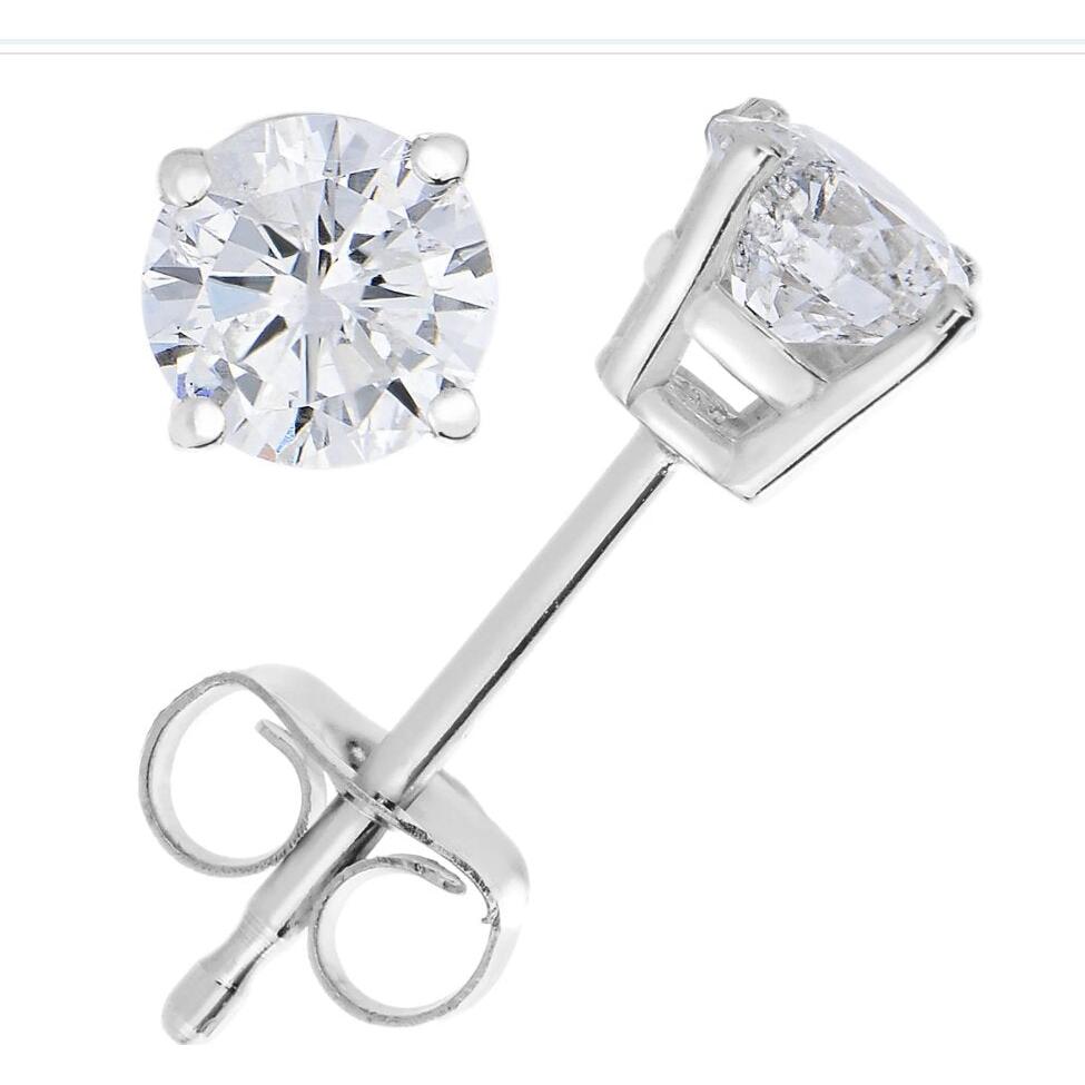 GIA CERTIFIED 2 Carats Round Shaped Lab Grown Diamond Stud Earrings Solid White Gold Jewelry