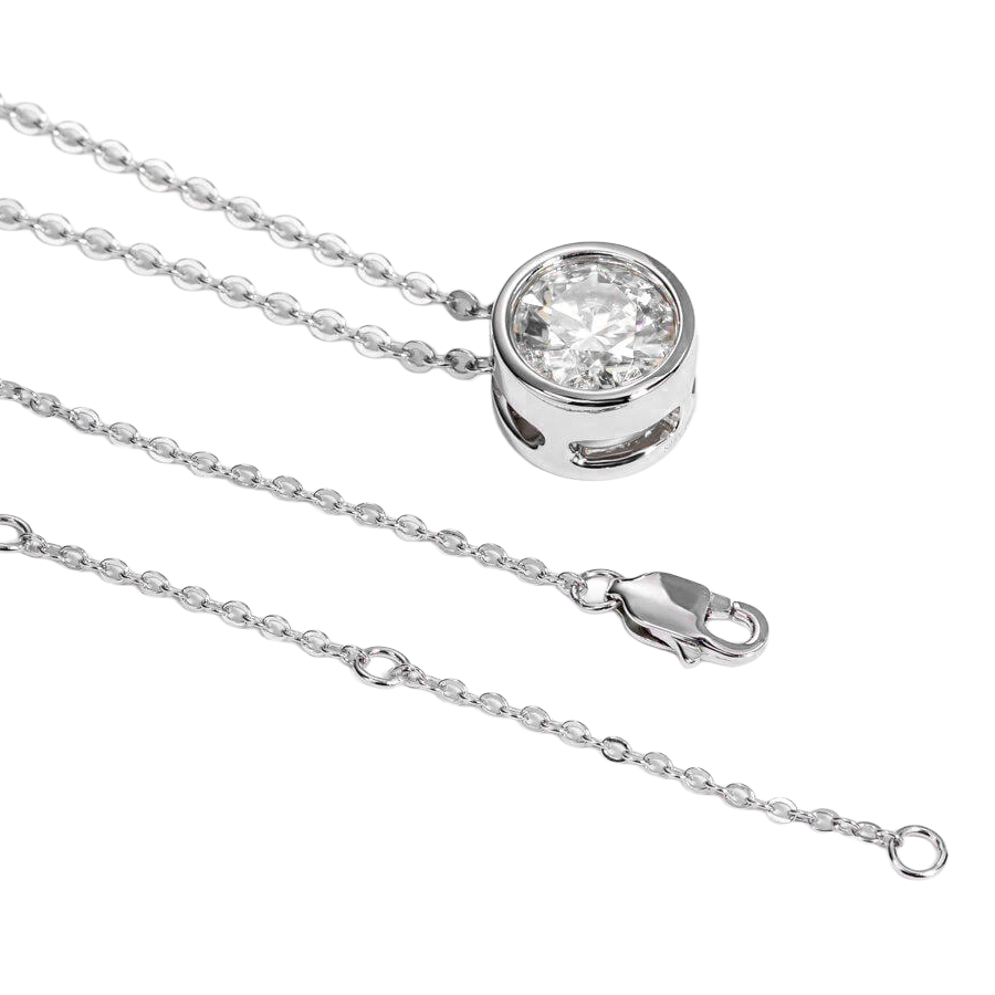 Big Round Lab Grown Diamond Necklace Pendant Solid White Gold Jewelry 3 Ct
