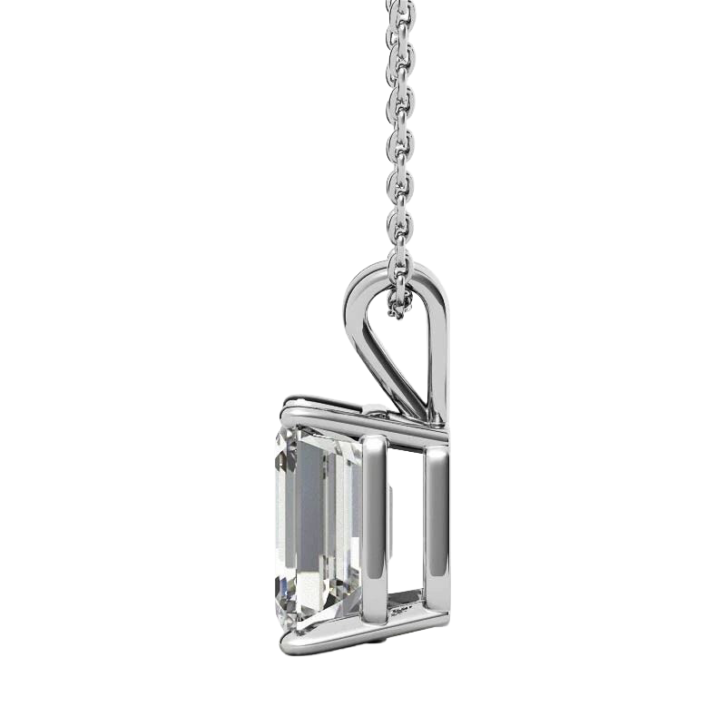 GIA CERTIFIED Emerald Cut Lab Grown Diamond Lady Necklace Pendant 2 Carats White Gold 14K