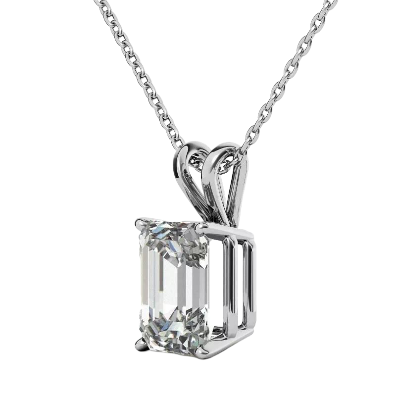 GIA CERTIFIED Emerald Cut Lab Grown Diamond Lady Necklace Pendant 2 Carats White Gold 14K