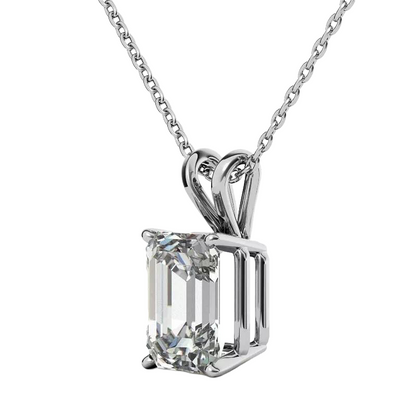 GIA CERTIFIED Emerald Cut Lab Grown Diamond Lady Necklace Pendant 2 Carats White Gold 14K