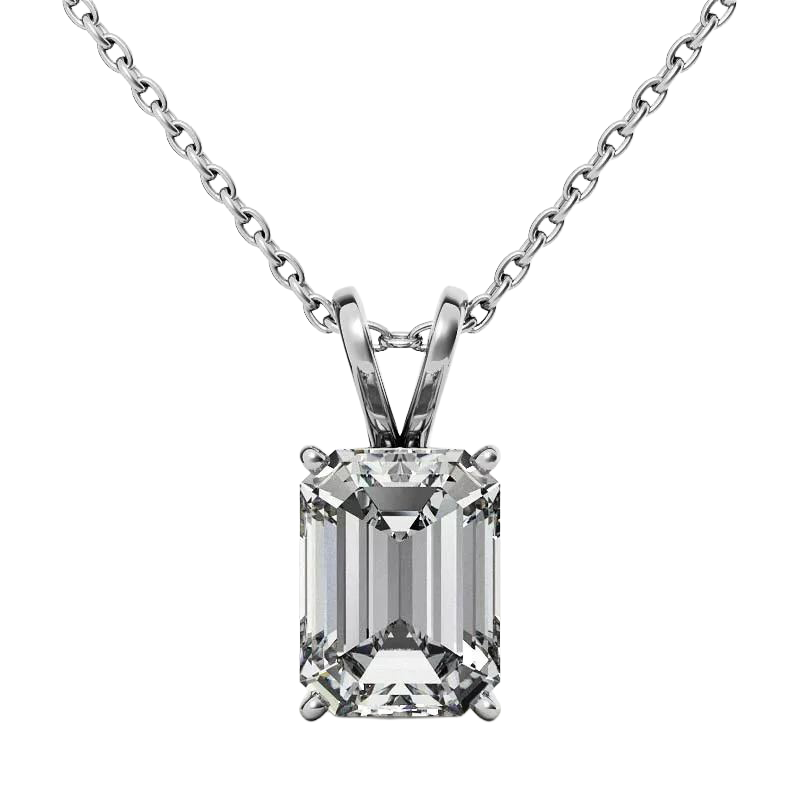 GIA CERTIFIED Emerald Cut Lab Grown Diamond Lady Necklace Pendant 2 Carats White Gold 14K