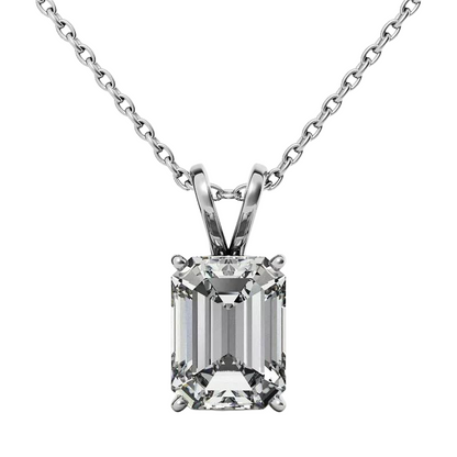 GIA CERTIFIED Emerald Cut Lab Grown Diamond Lady Necklace Pendant 2 Carats White Gold 14K