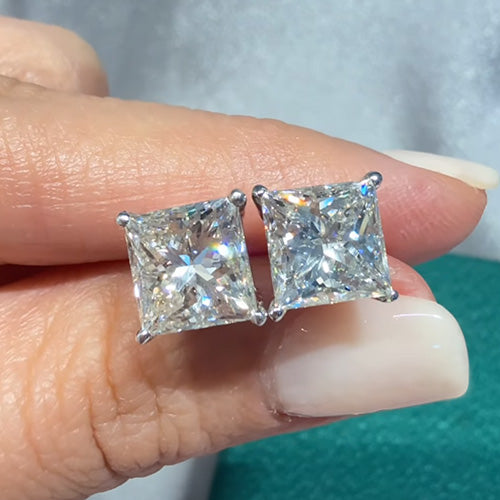 GIA CERTIFIED Lab Grown Diamond Earrings Princess Studs 6 Ct.