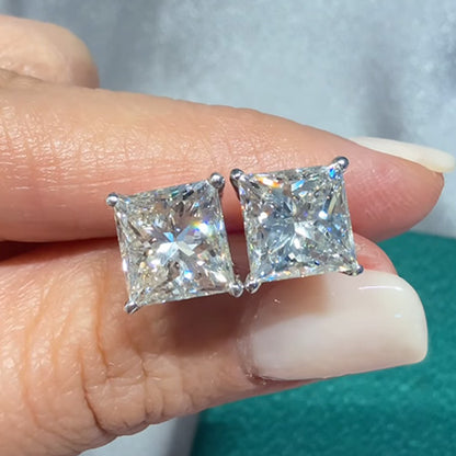 GIA CERTIFIED Lab Grown Diamond Earrings Princess Studs 6 Ct.