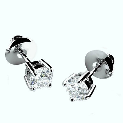 GIA CERTIFIED Lab Grown Diamonds Studs Earrings 4 Ct Four Prong Set Round Cut White Gold