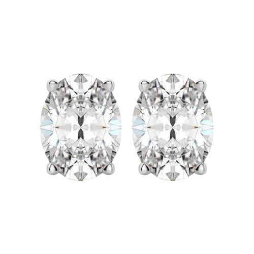 GIA CERTIFIED Oval Cut Stud Lab Grown Diamond Earring 4 Carats White Gold 14K Prong Set