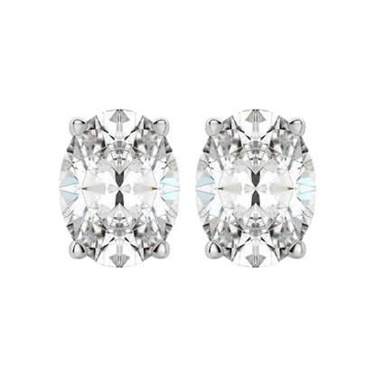 GIA CERTIFIED Oval Cut Stud Lab Grown Diamond Earring 4 Carats White Gold 14K Prong Set
