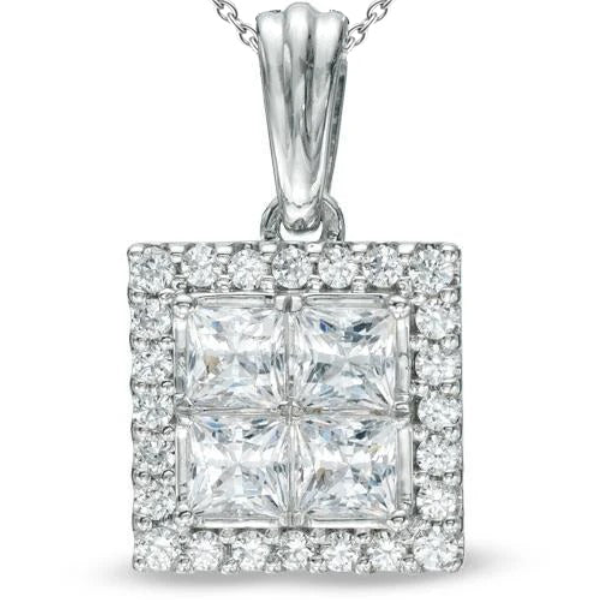 GIA CERTIFIED Princess Round Cut Lab Grown Diamond Pendant Necklace 6.40 Carat White Gold 14K