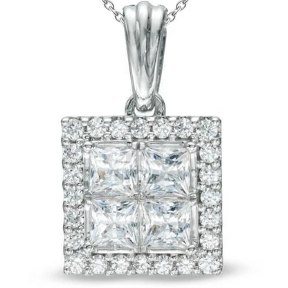 GIA CERTIFIED Princess Round Cut Lab Grown Diamond Pendant Necklace 6.40 Carat White Gold 14K