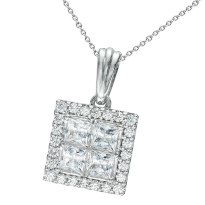 GIA CERTIFIED Princess Round Cut Lab Grown Diamond Pendant Necklace 6.40 Carat White Gold 14K