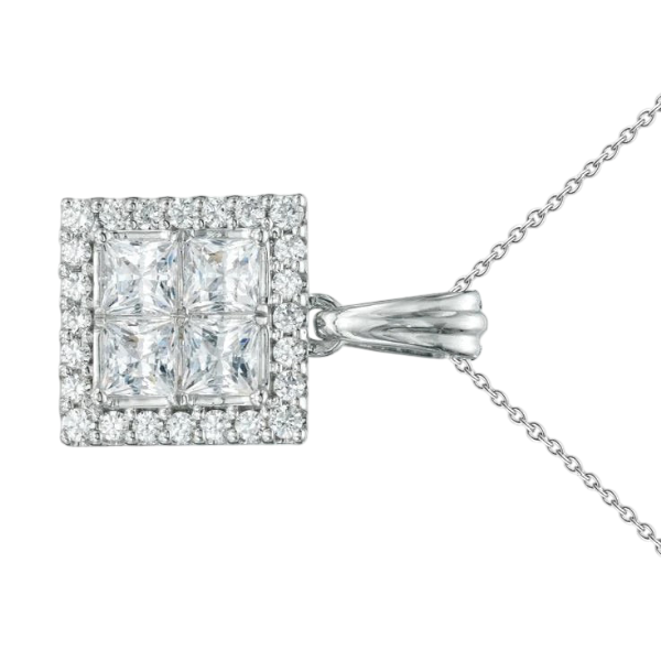 GIA CERTIFIED Princess Round Cut Lab Grown Diamond Pendant Necklace 6.40 Carat White Gold 14K