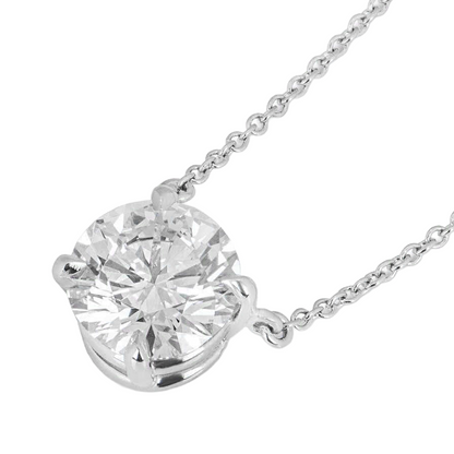 GIA CERTIFIED Round Cut Four Prong Setting Lab Grown Diamond Necklace Pendant Gold White 2 Ct