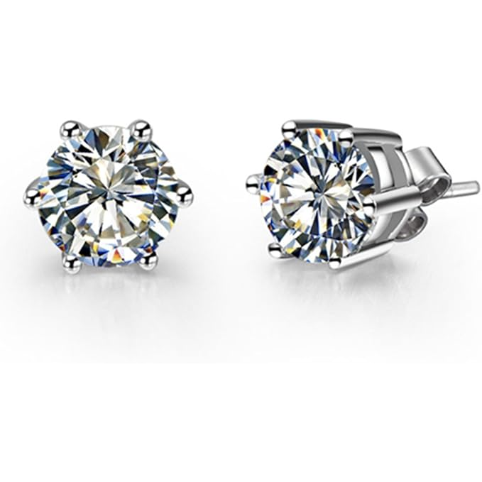 GIA CERTIFIED Round Lab Grown Diamond Stud Earrings Six Prong Setting Jewelry 2 Carat WG 14K