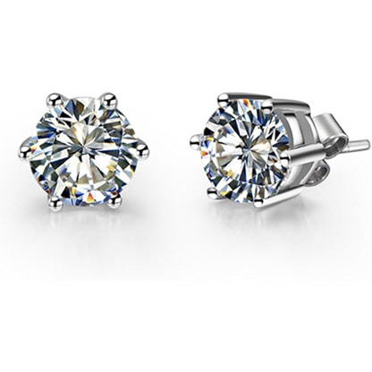 GIA CERTIFIED Round Lab Grown Diamond Stud Earrings Six Prong Setting Jewelry 2 Carat WG 14K