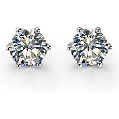 GIA CERTIFIED Round Lab Grown Diamond Stud Earrings Six Prong Setting Jewelry 2 Carat WG 14K