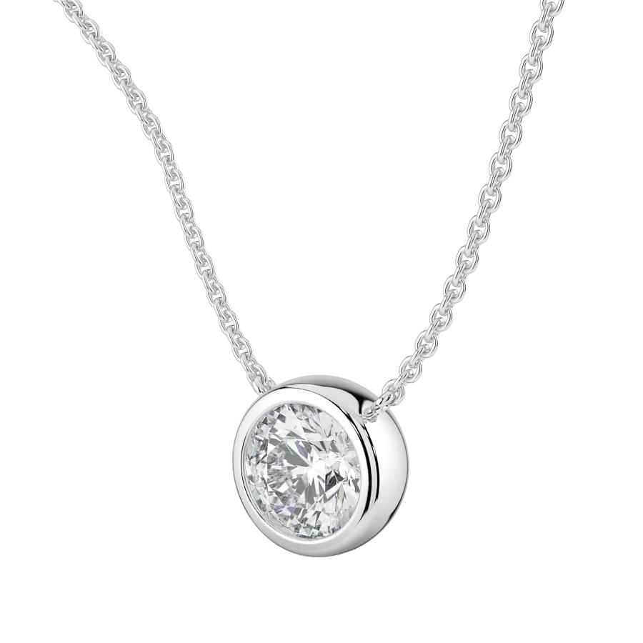 GIA CERTIFIED Solitaire 2 Ct Round Bezel Set Lab Grown Diamond Pendant White Gold 14K