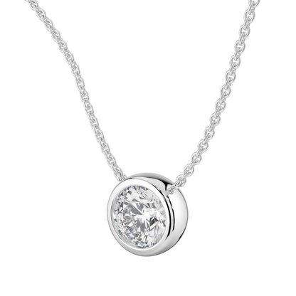 GIA CERTIFIED Solitaire 2 Ct Round Bezel Set Lab Grown Diamond Pendant White Gold 14K
